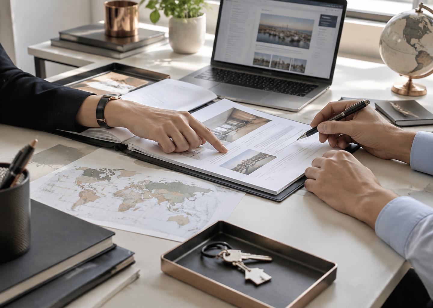 A professional workspace for coordinating an assignment.