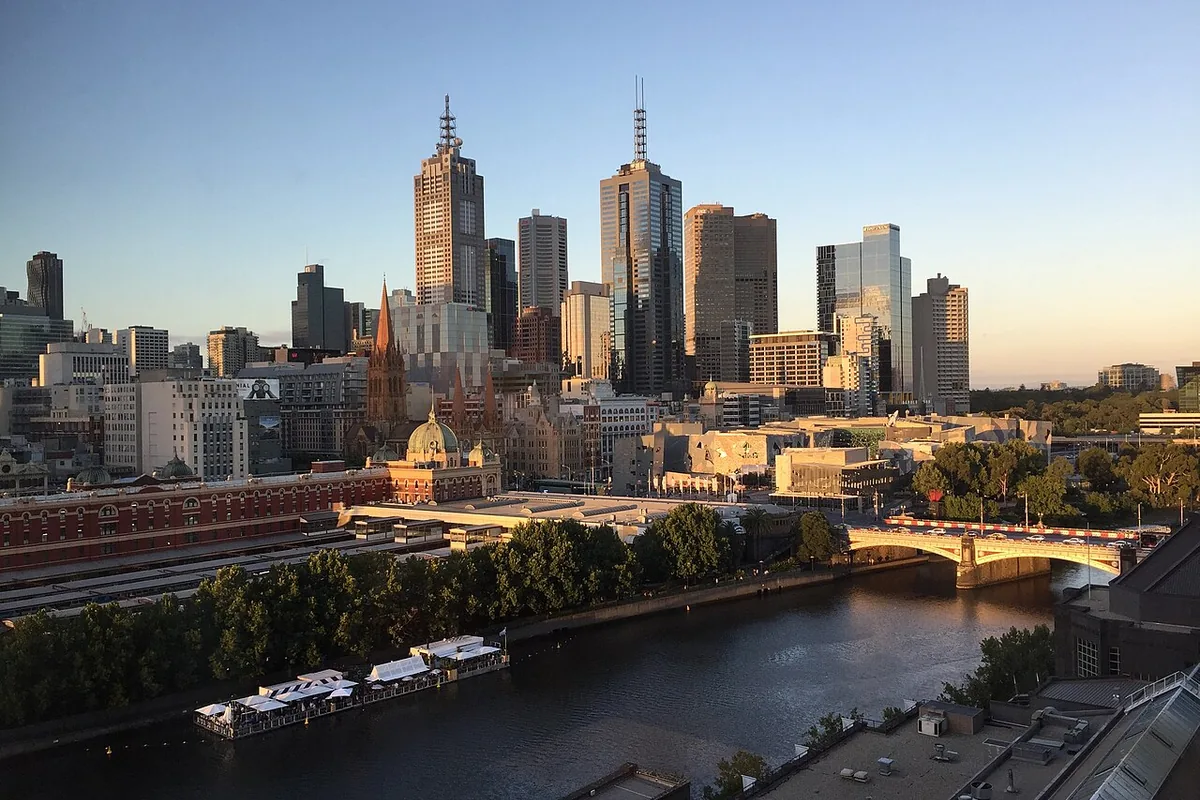 Central Melbourne on the Yarra River with a bridge