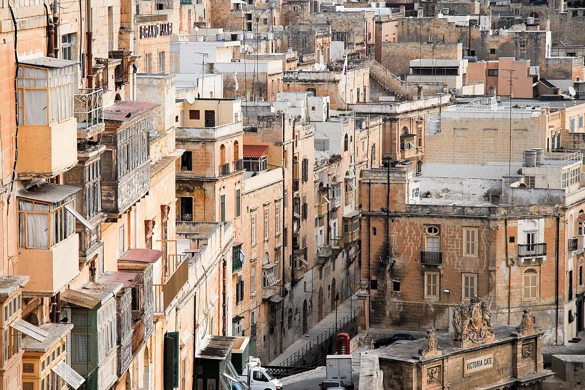 Dense streets and stone façades in Valletta