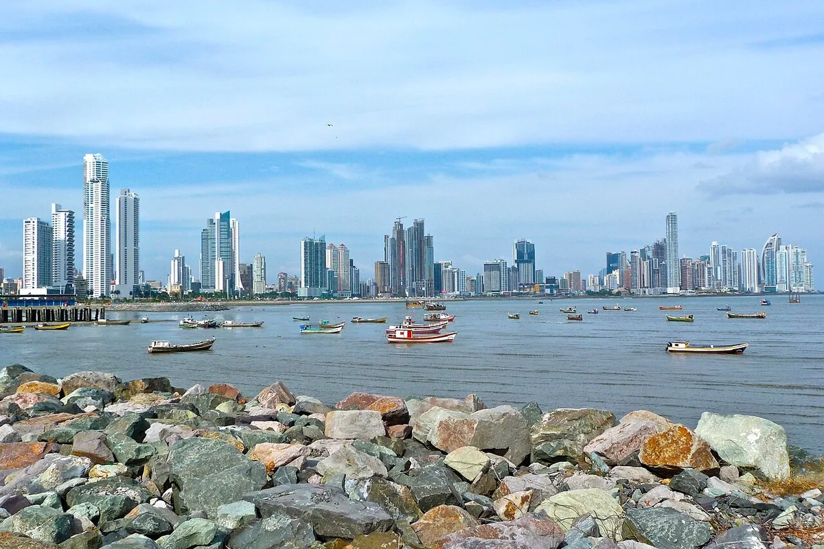 Panama City skyline viewed from the shore