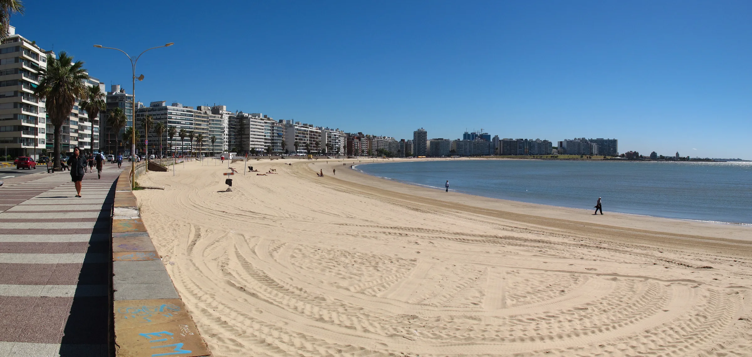 Playa Pocitos, the Rambla and the Montevideo skyline