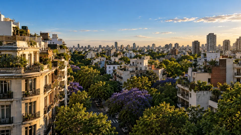 AI illustration: city and landscape inspired by Argentina