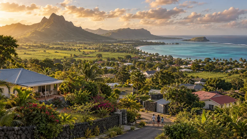 AI illustration: city and landscape inspired by Mauritius