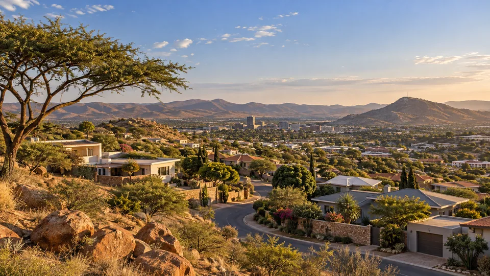 AI illustration: city and landscape inspired by Namibia
