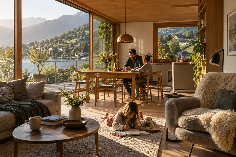 AI illustration: home concept inspired by Switzerland, not a real property listing