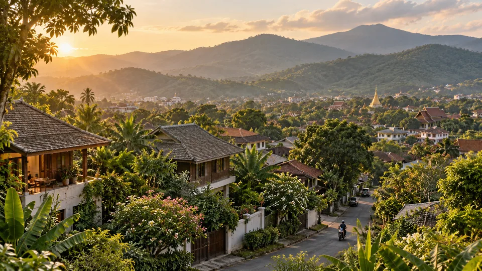 AI illustration: city and landscape inspired by Thailand