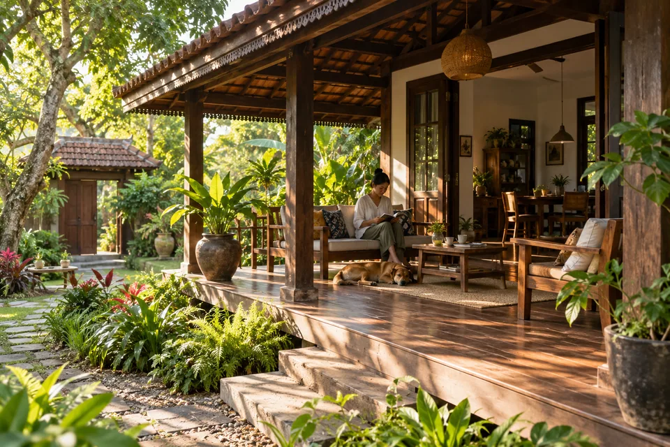 AI illustration: home concept inspired by Thailand, not a real property listing