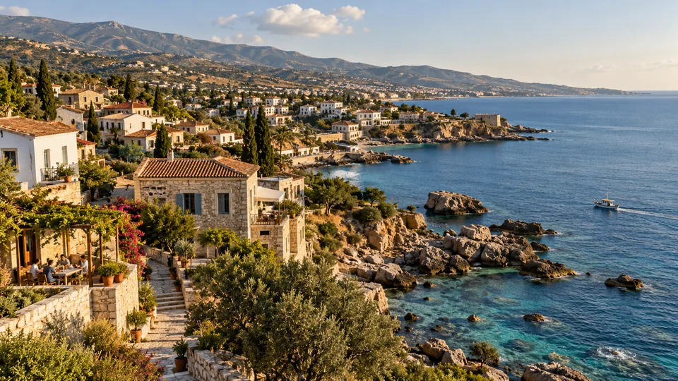 AI illustration: city and landscape inspired by Cyprus