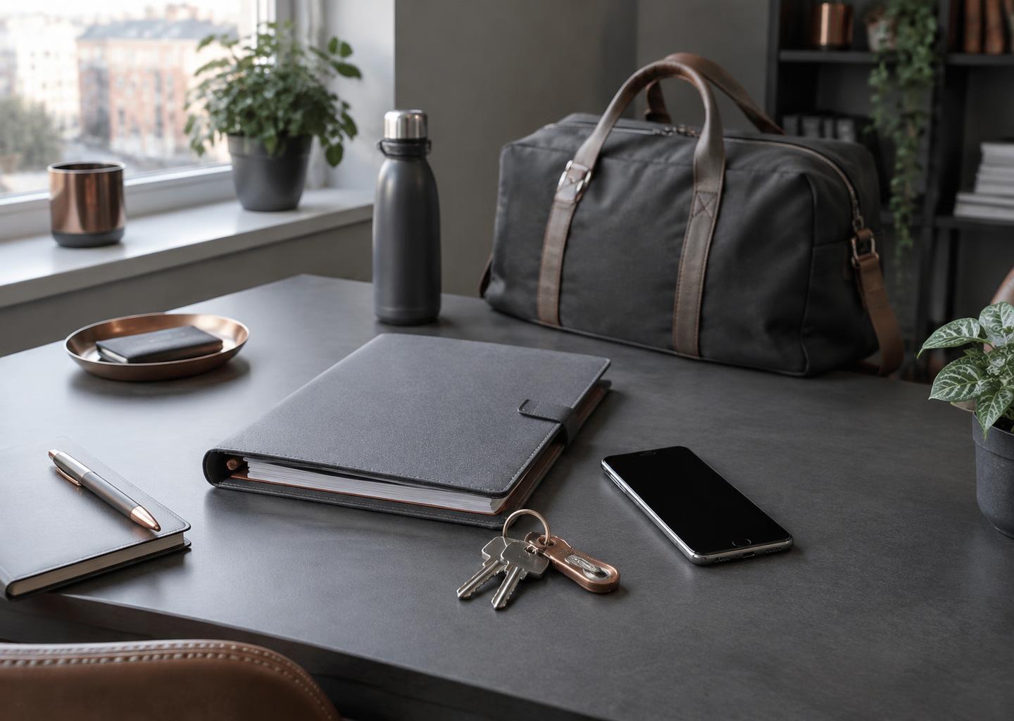 Documents, keys and a phone for a regular readiness review.