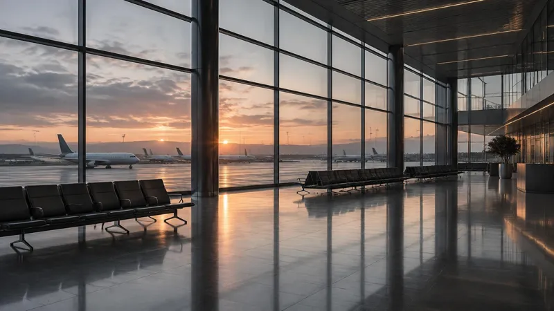A nearly empty departure hall in the early morning.