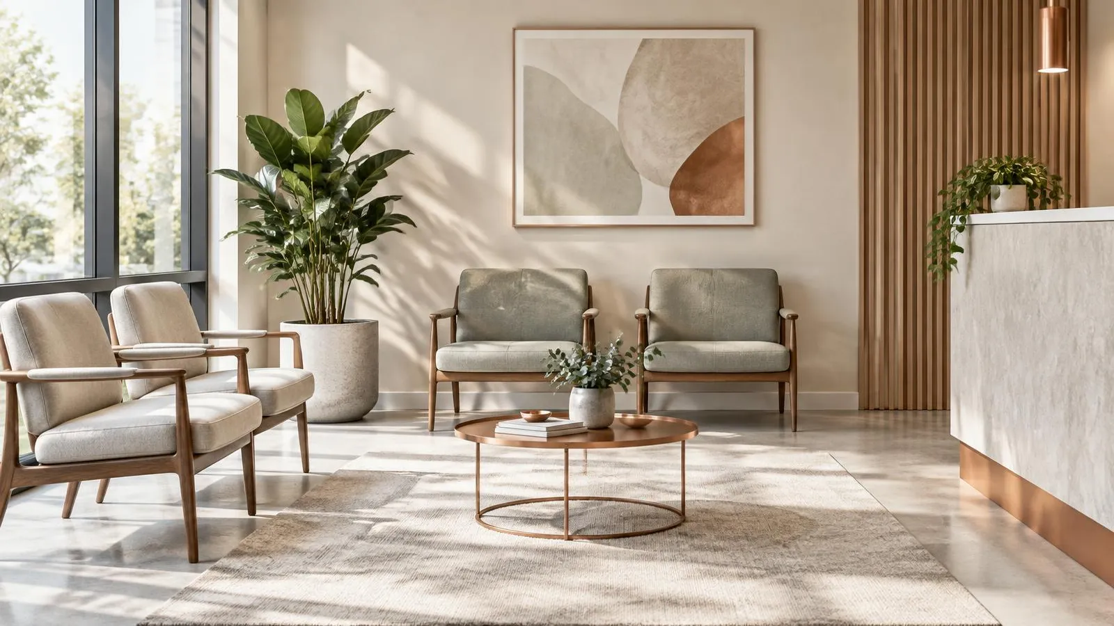A calm, bright clinic waiting area.