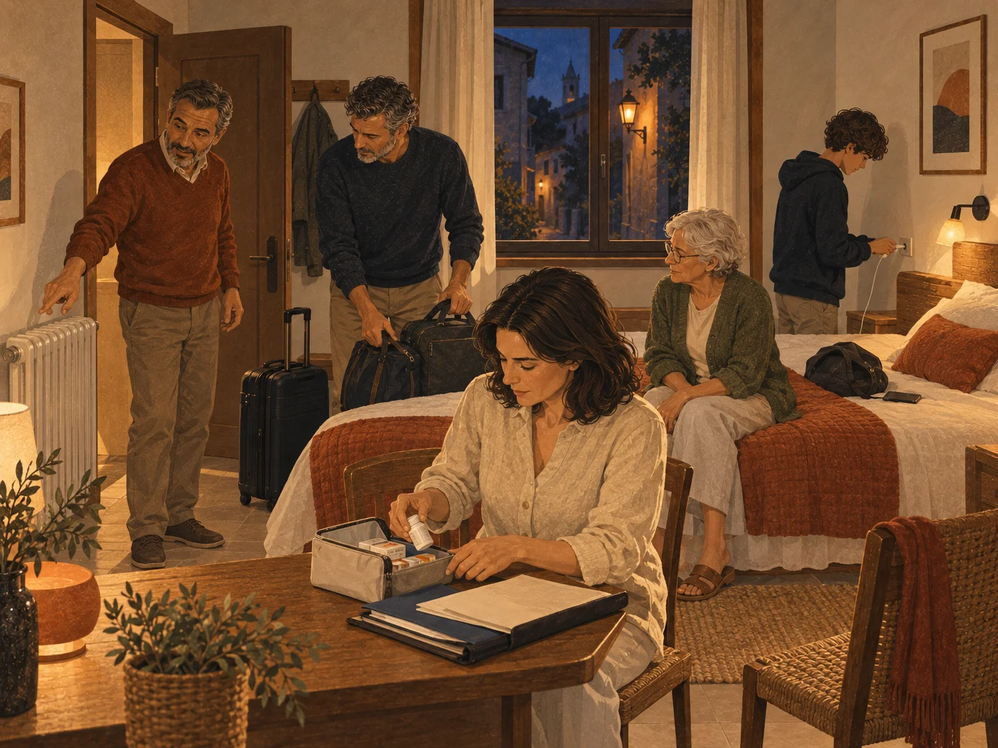 Illustration: The family arrives late at night at a simple accommodation at the intermediate location.