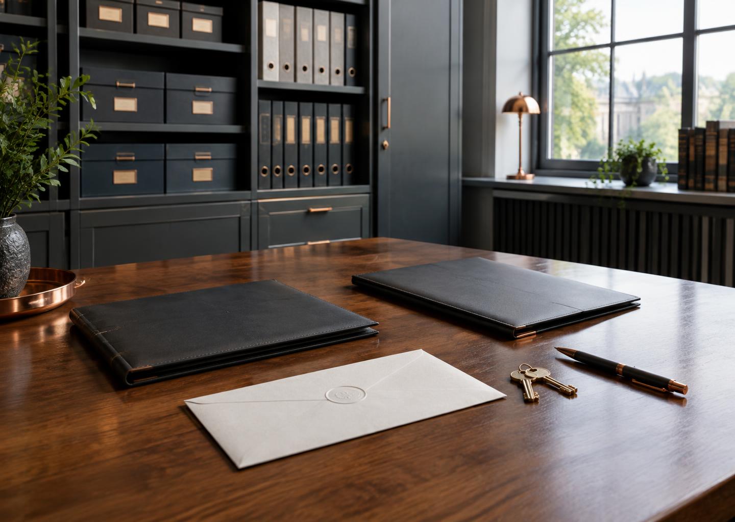 Document folios, keys and an organised archive for asset stewardship and handover.